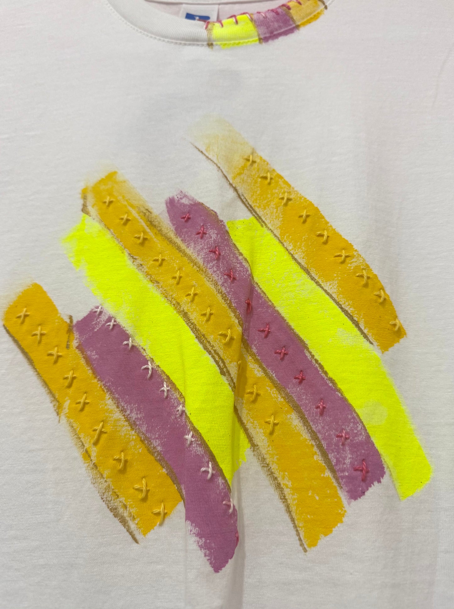 Pink & Yellow striped t-shirt - size Sml