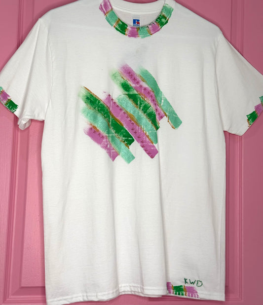 Pink & Green striped t-shirt - size M