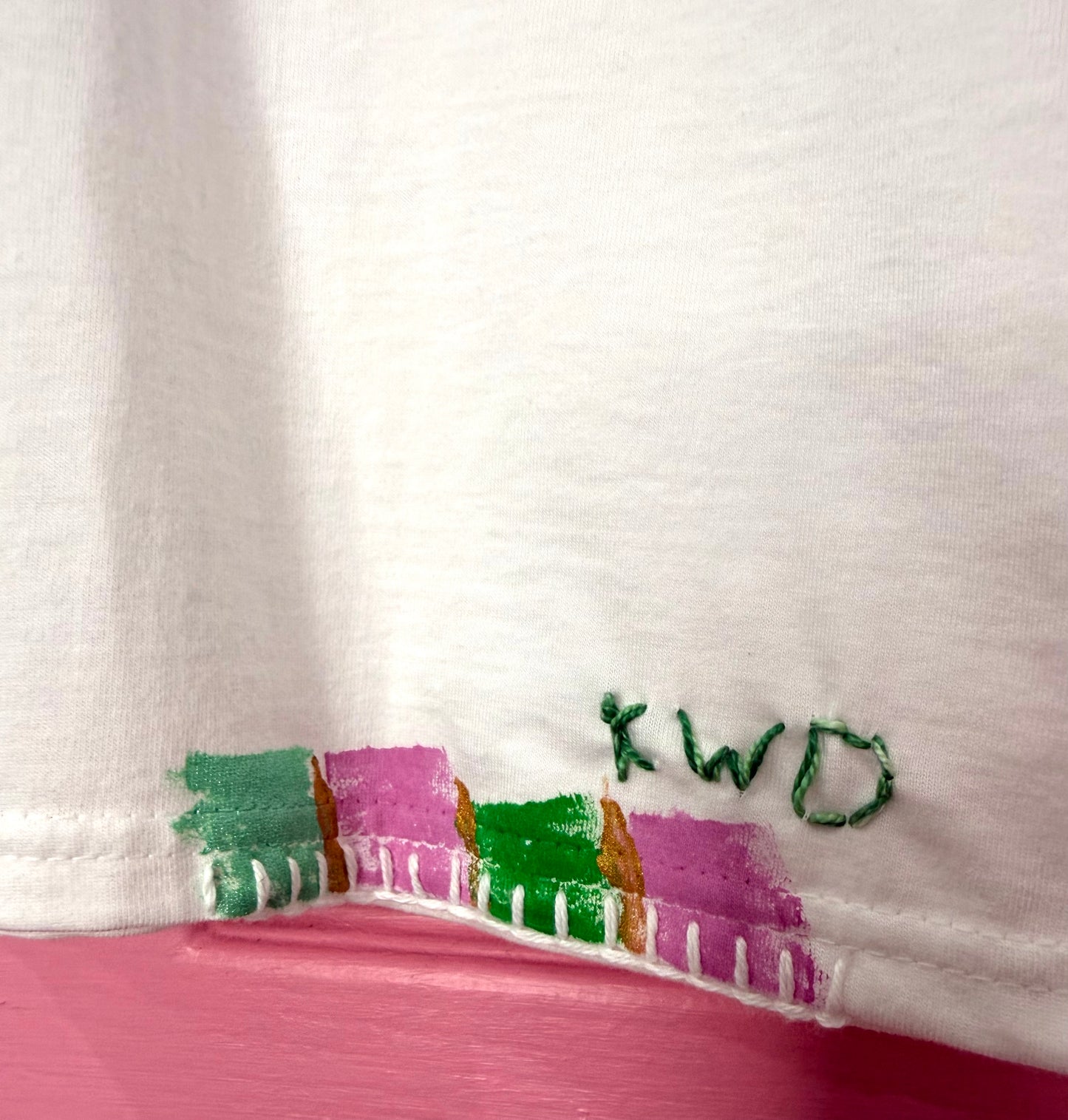 Pink & Green striped t-shirt - size M