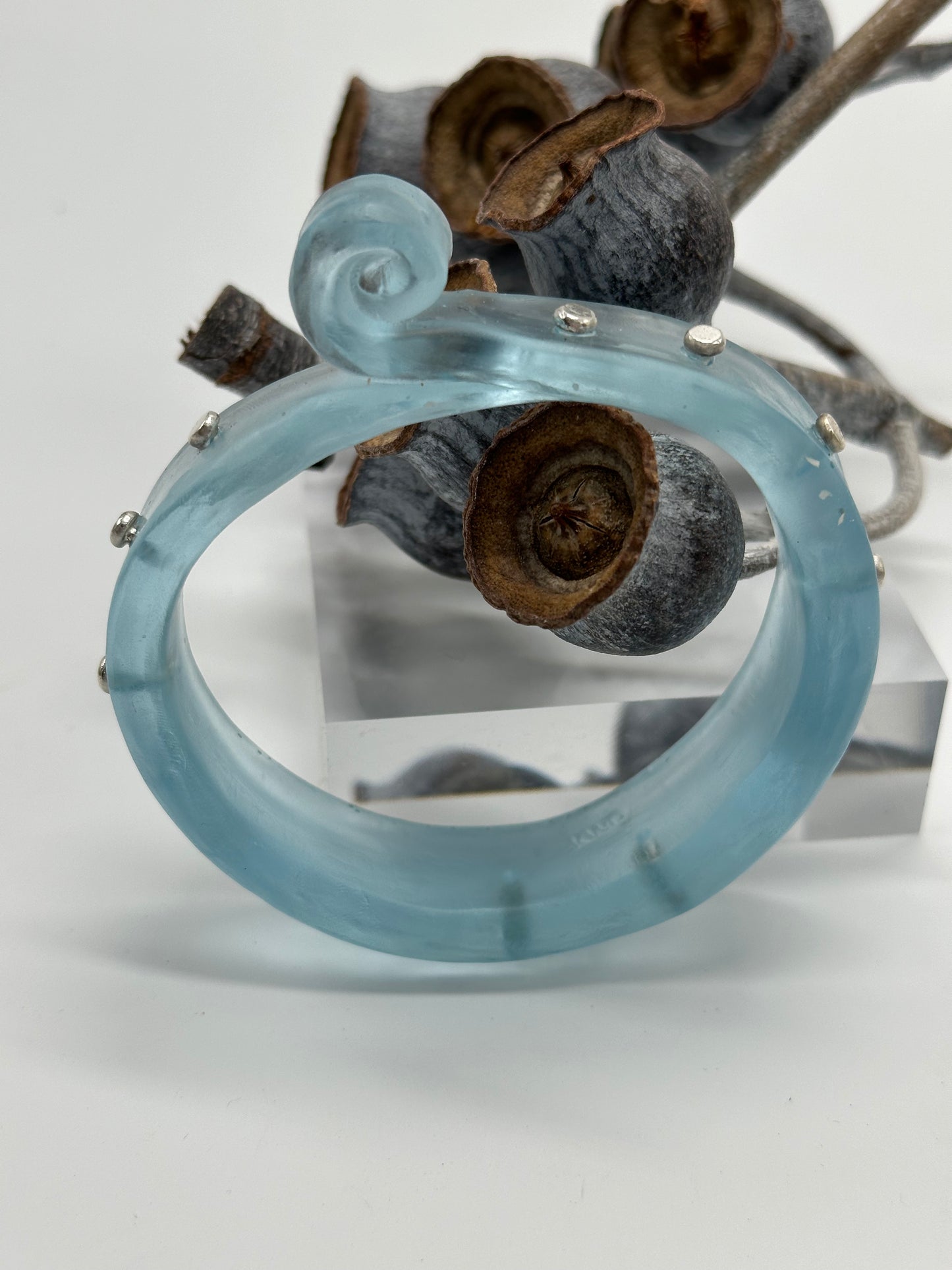 Translucent Blue 'Curl' Resin and silver bangle