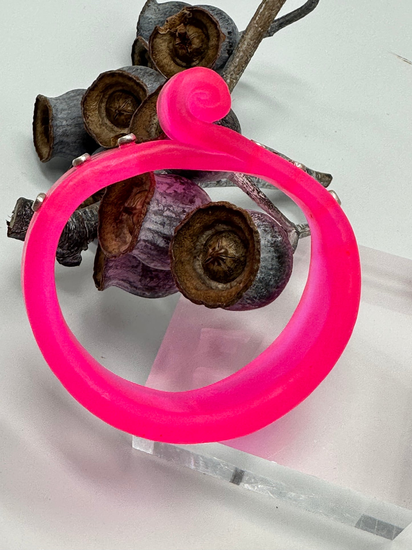 Neon Pink 'Curl' Resin and silver bangle