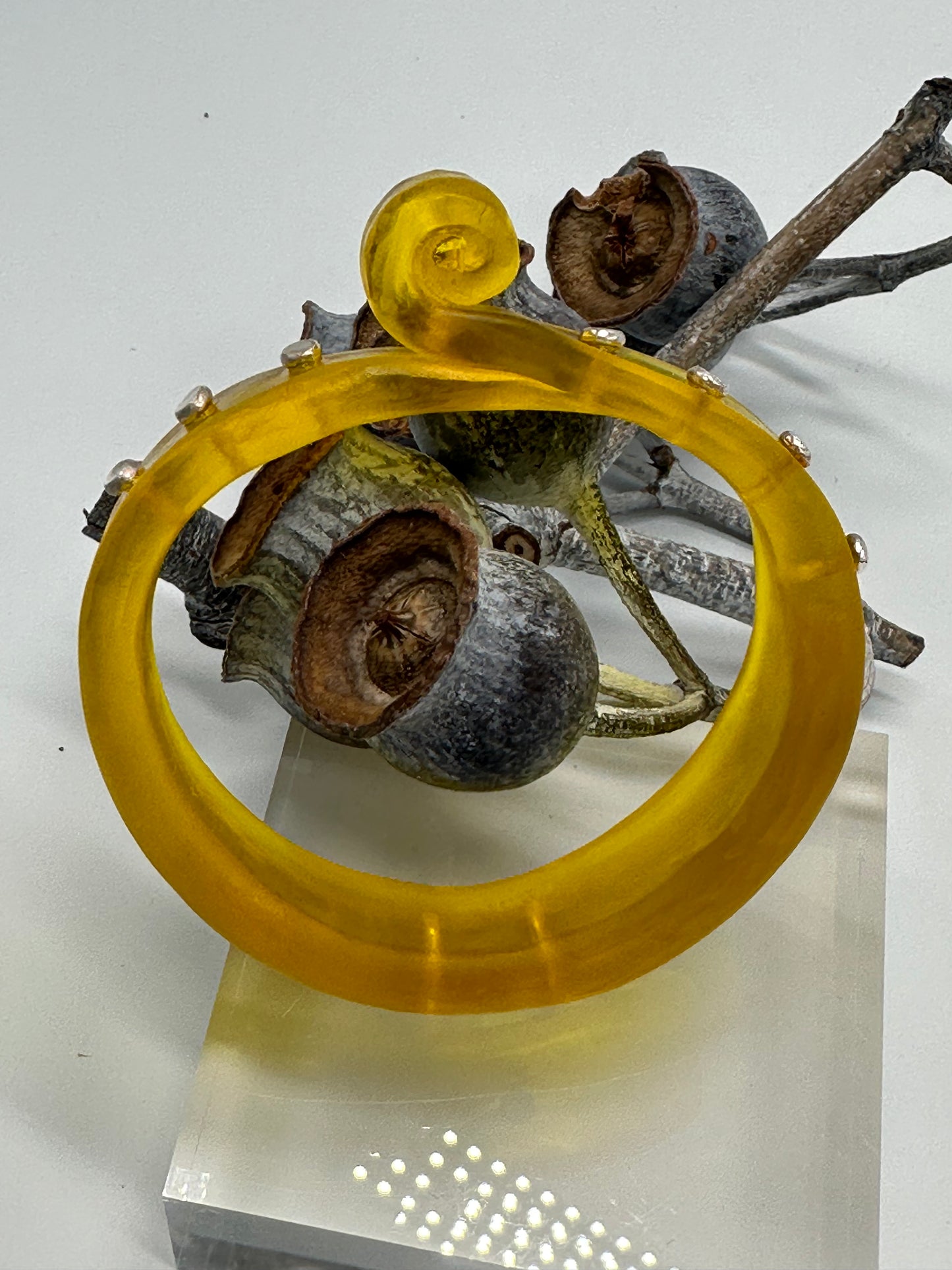 Yellow 'Curl' Resin and silver bangle