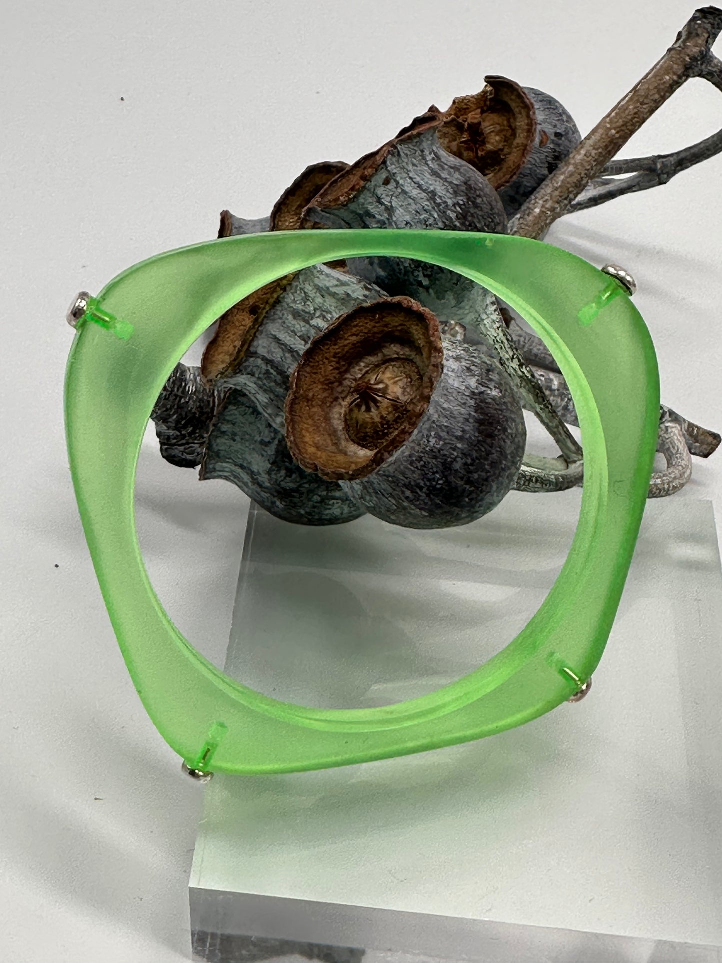 Translucent Neon Green 'square round' bangle with silver