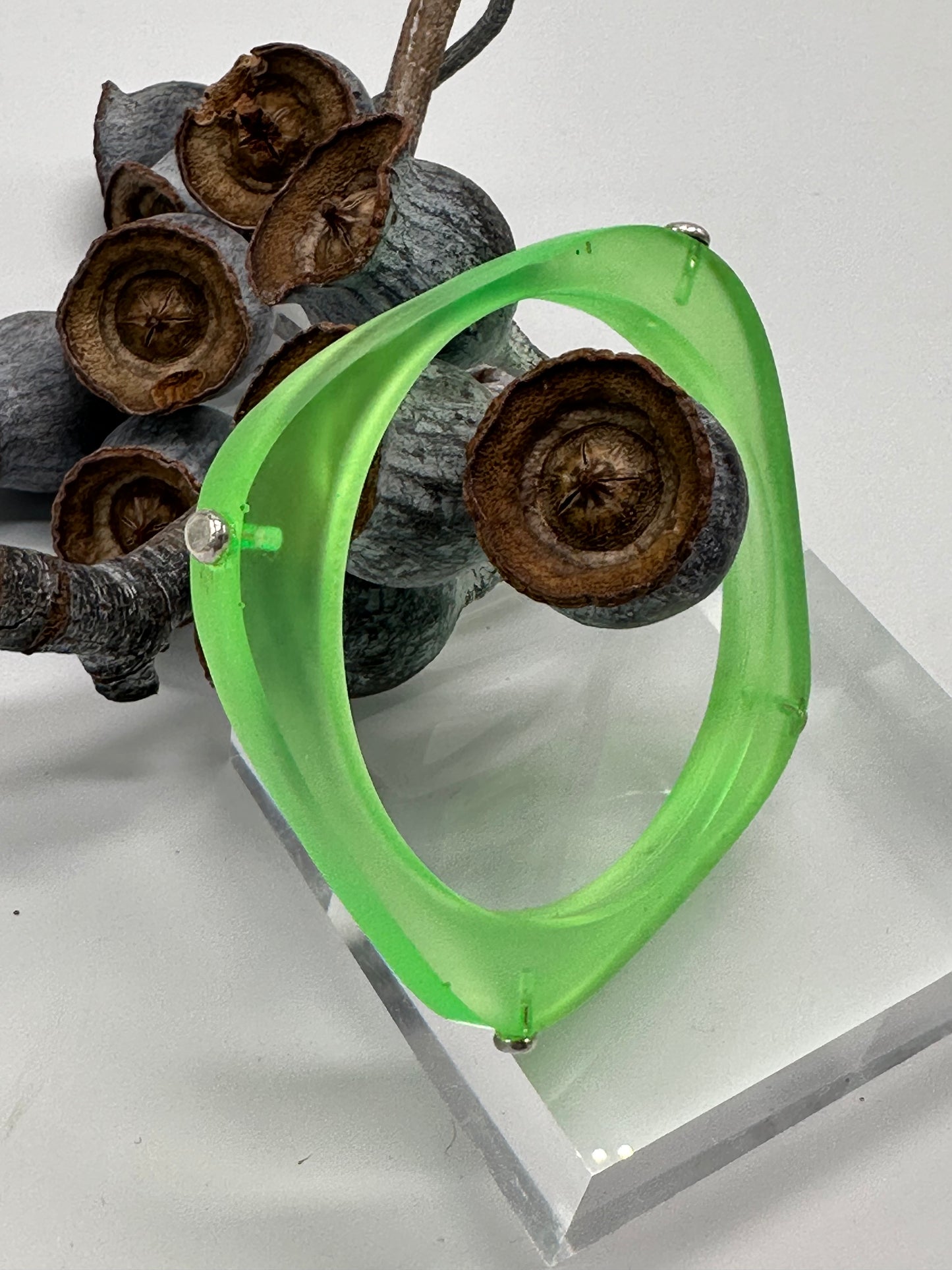 Translucent Neon Green 'square round' bangle with silver