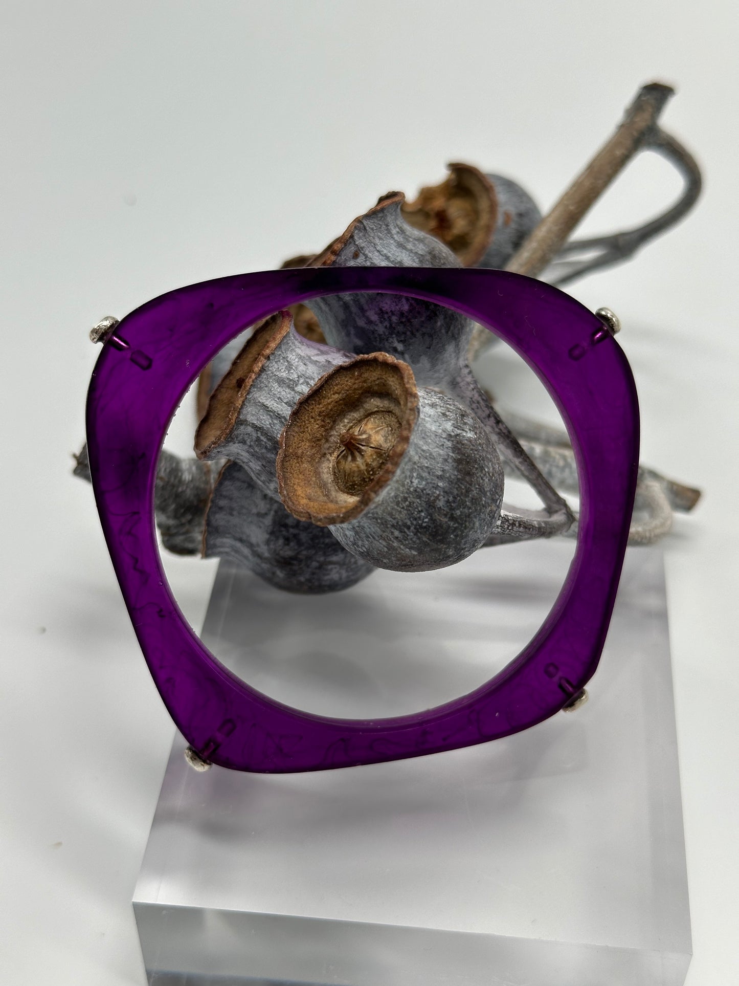 Purple 'square round' bangle with silver