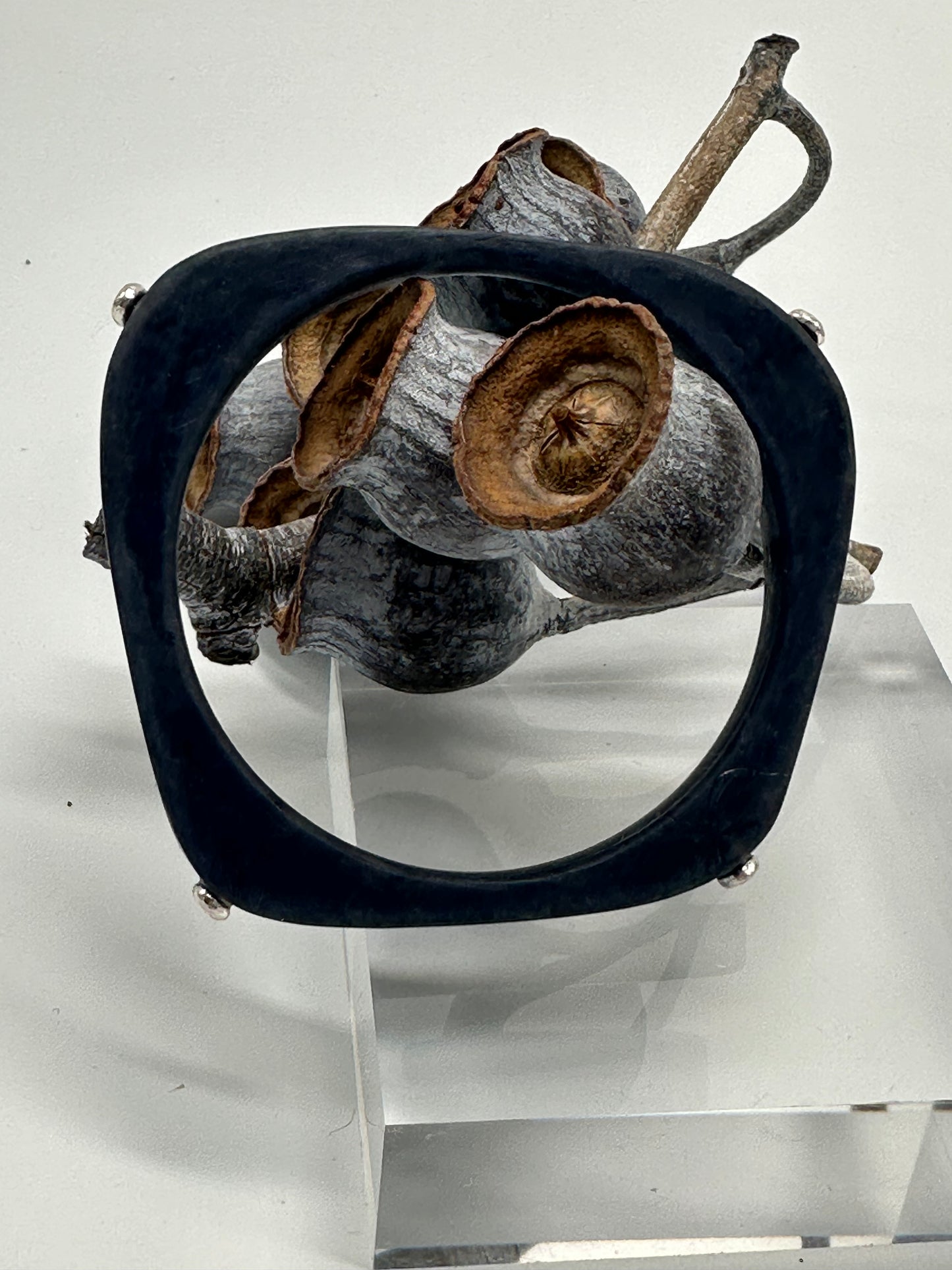 Navy blue 'square round' bangle with silver