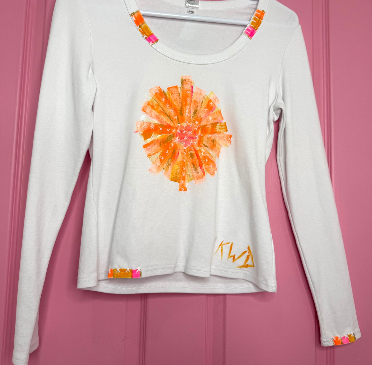 Neon Orange & pink flower long sleeved t-shirt - size 12