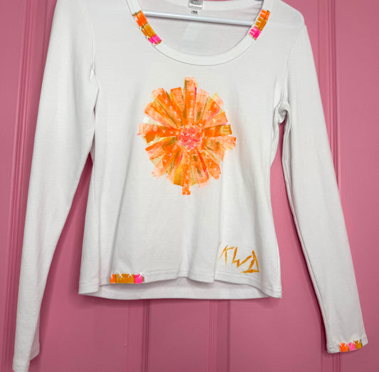 Neon Orange & pink flower long sleeved t-shirt - size 12