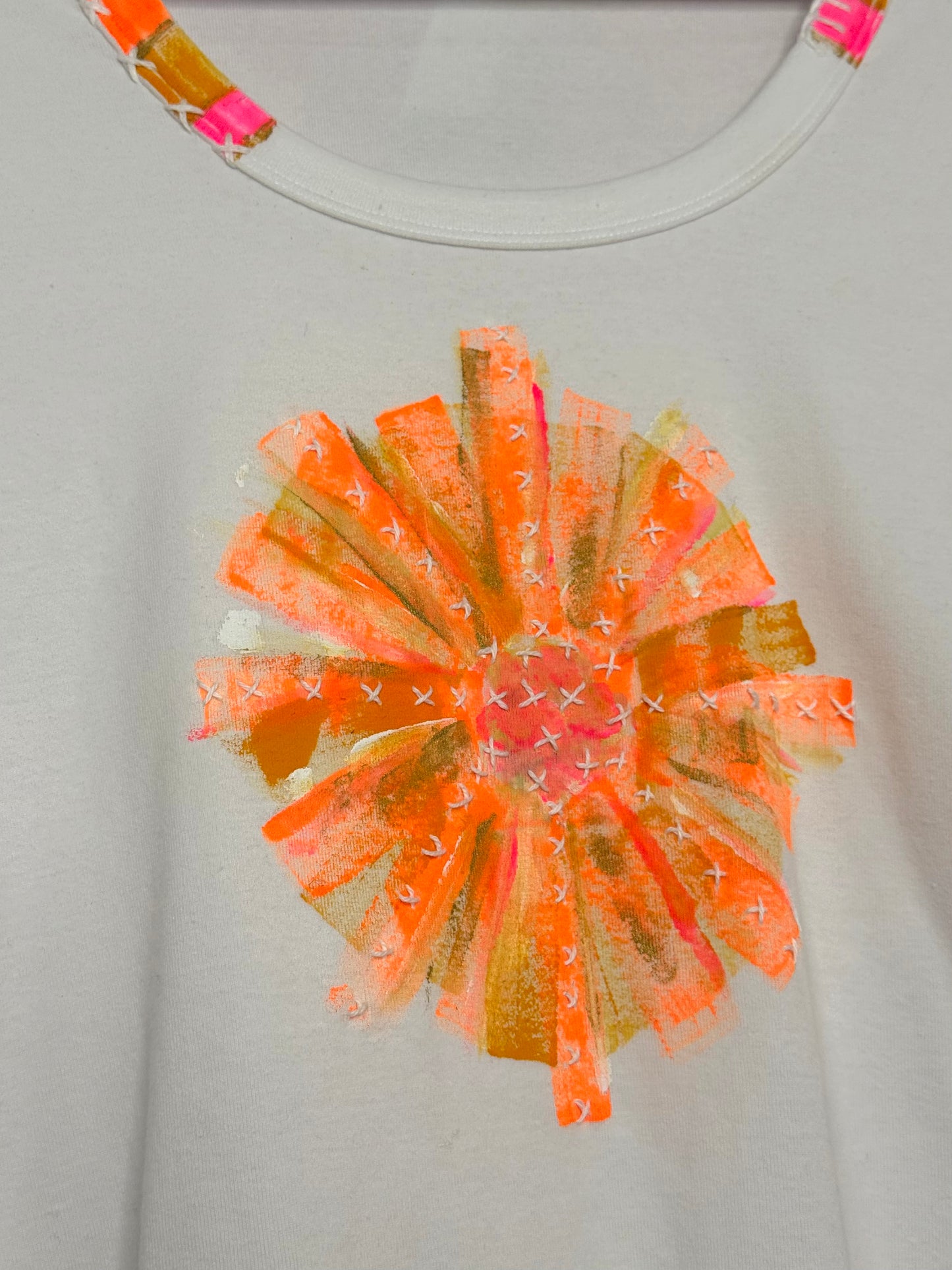Neon Orange & pink flower long sleeved t-shirt - size 12