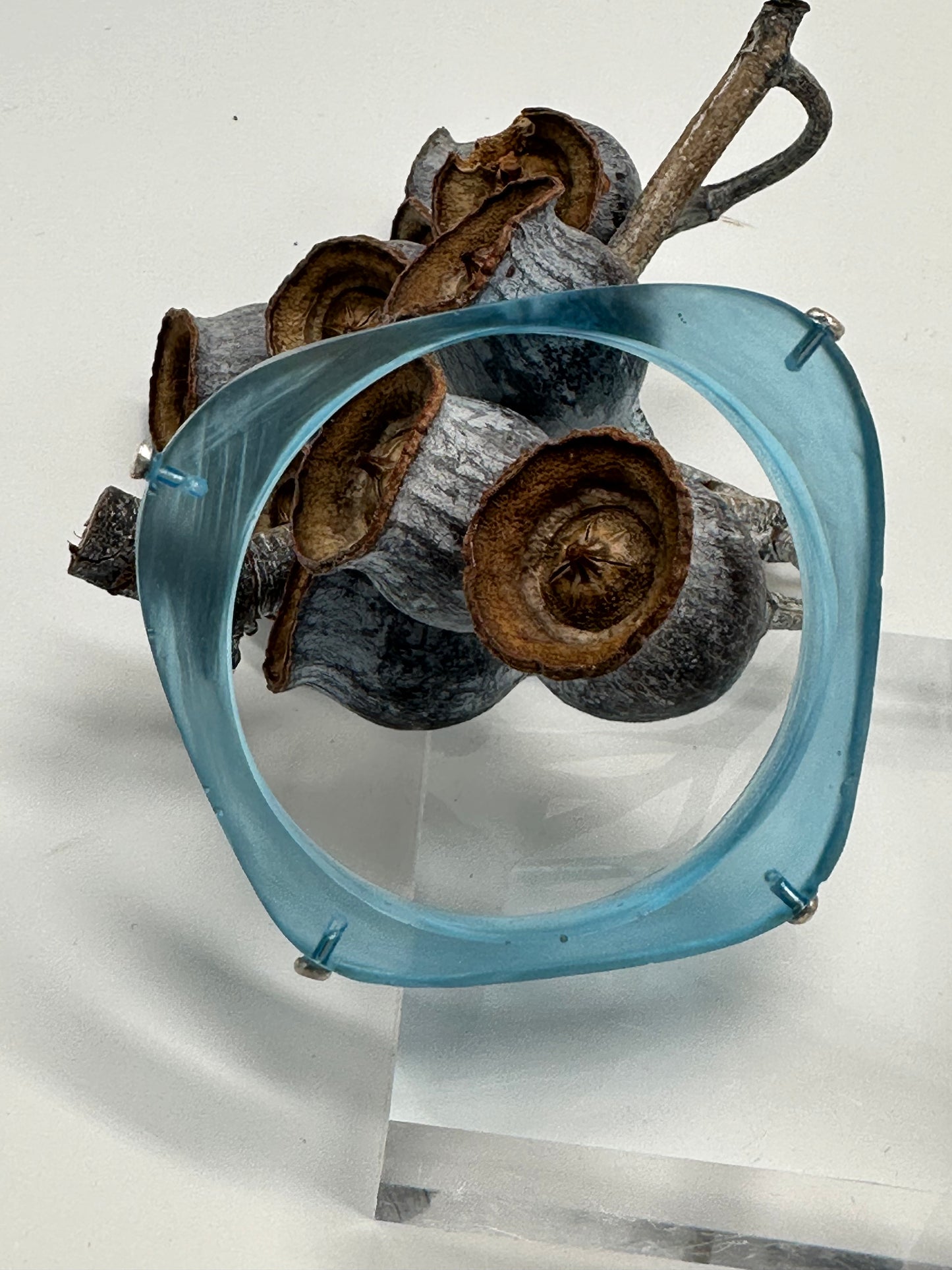 Pale blue 'square round' bangle with silver