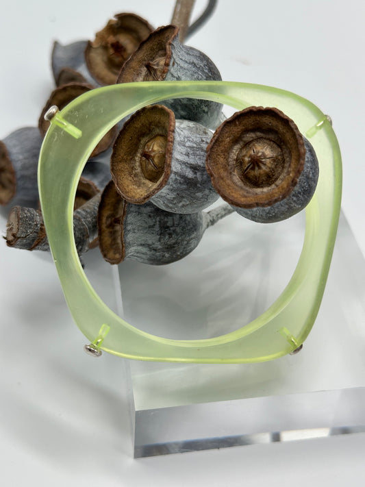 Pale Neon yellow 'square round' bangle with silver