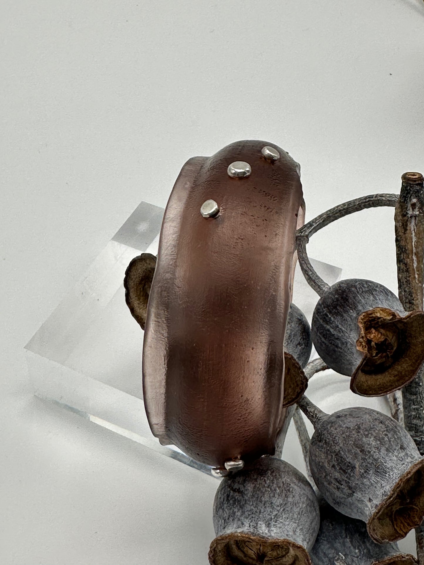 Translucent Brown Resin & Silver wide bangle