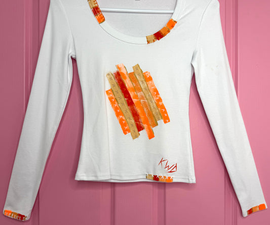 Neon Orange and natural long sleeve  t-shirt - size 6