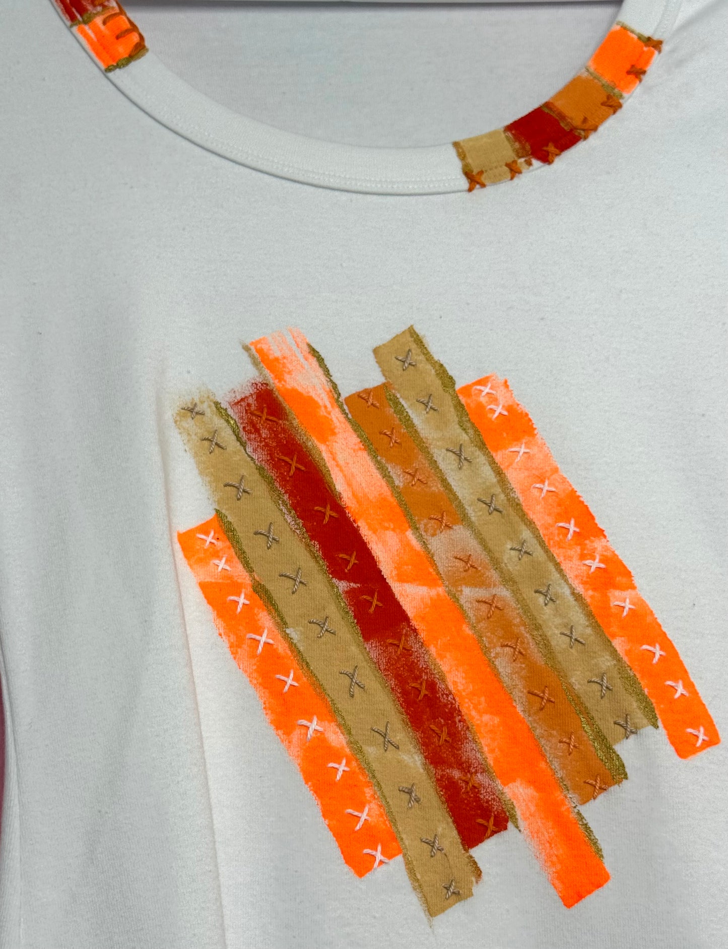 Neon Orange and natural long sleeve  t-shirt - size 6