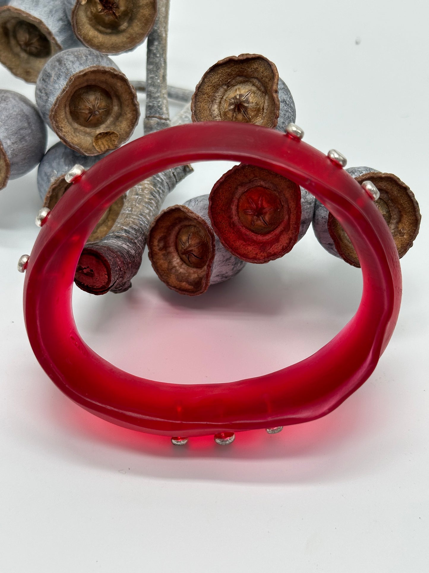 Red Resin & Silver wide bangle