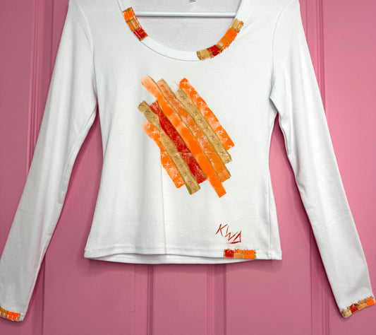 Neon Orange and natural long sleeve  t-shirt - size 10