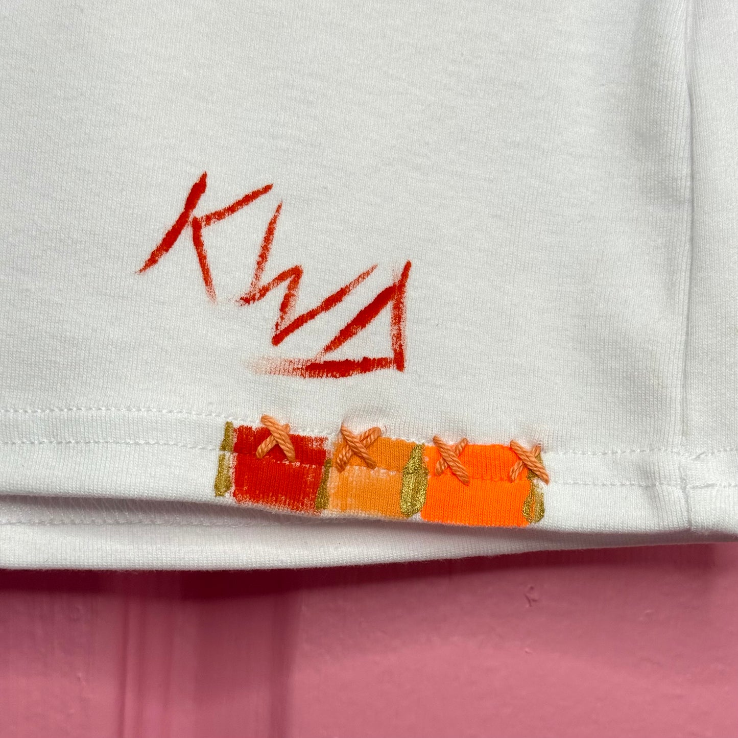 Neon Orange and natural long sleeve  t-shirt - size 10