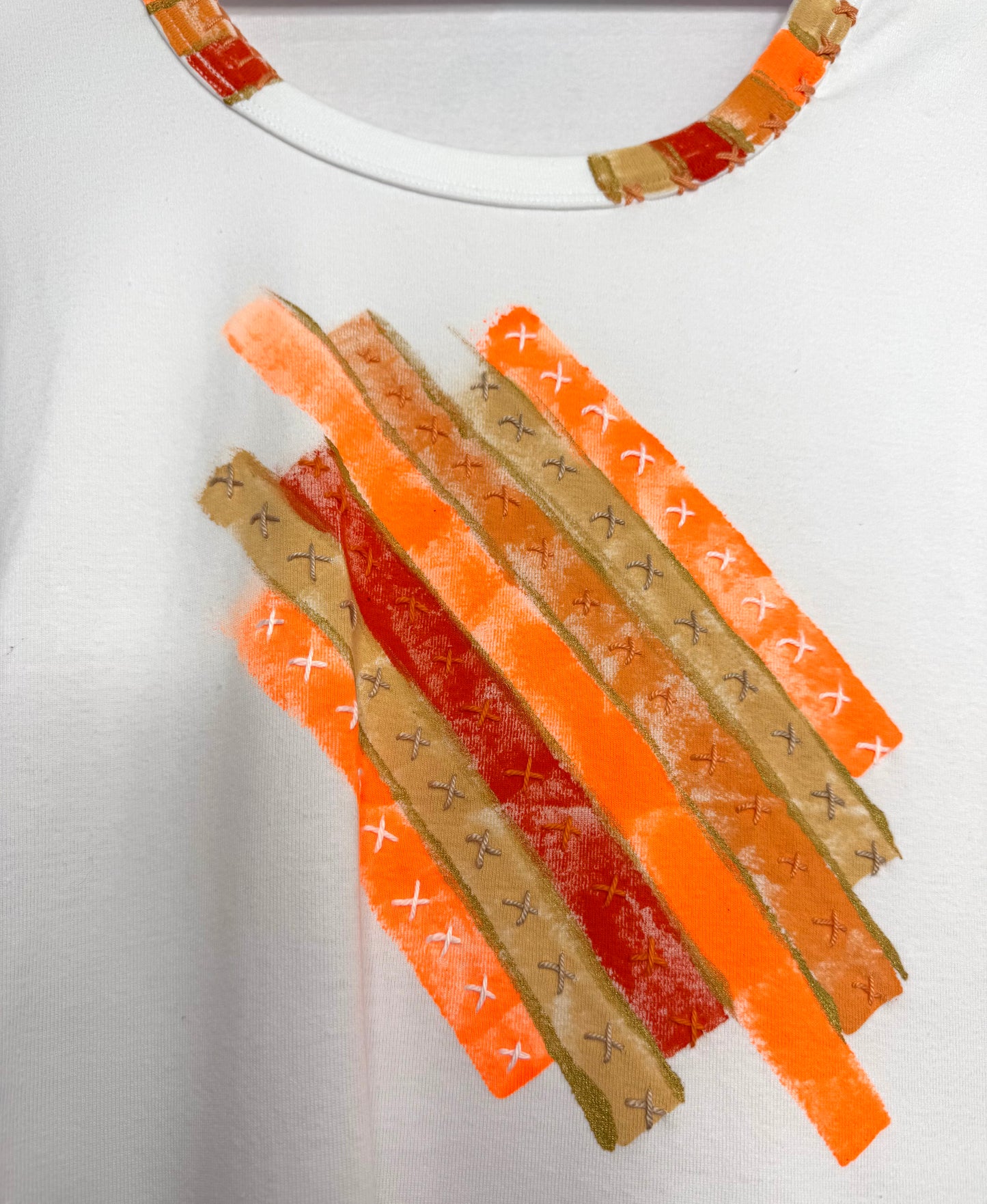 Neon Orange and natural long sleeve  t-shirt - size 10