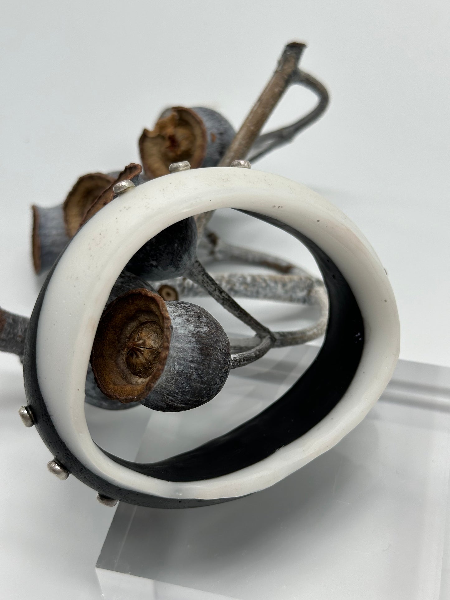 Black/White Resin & Silver wide bangle