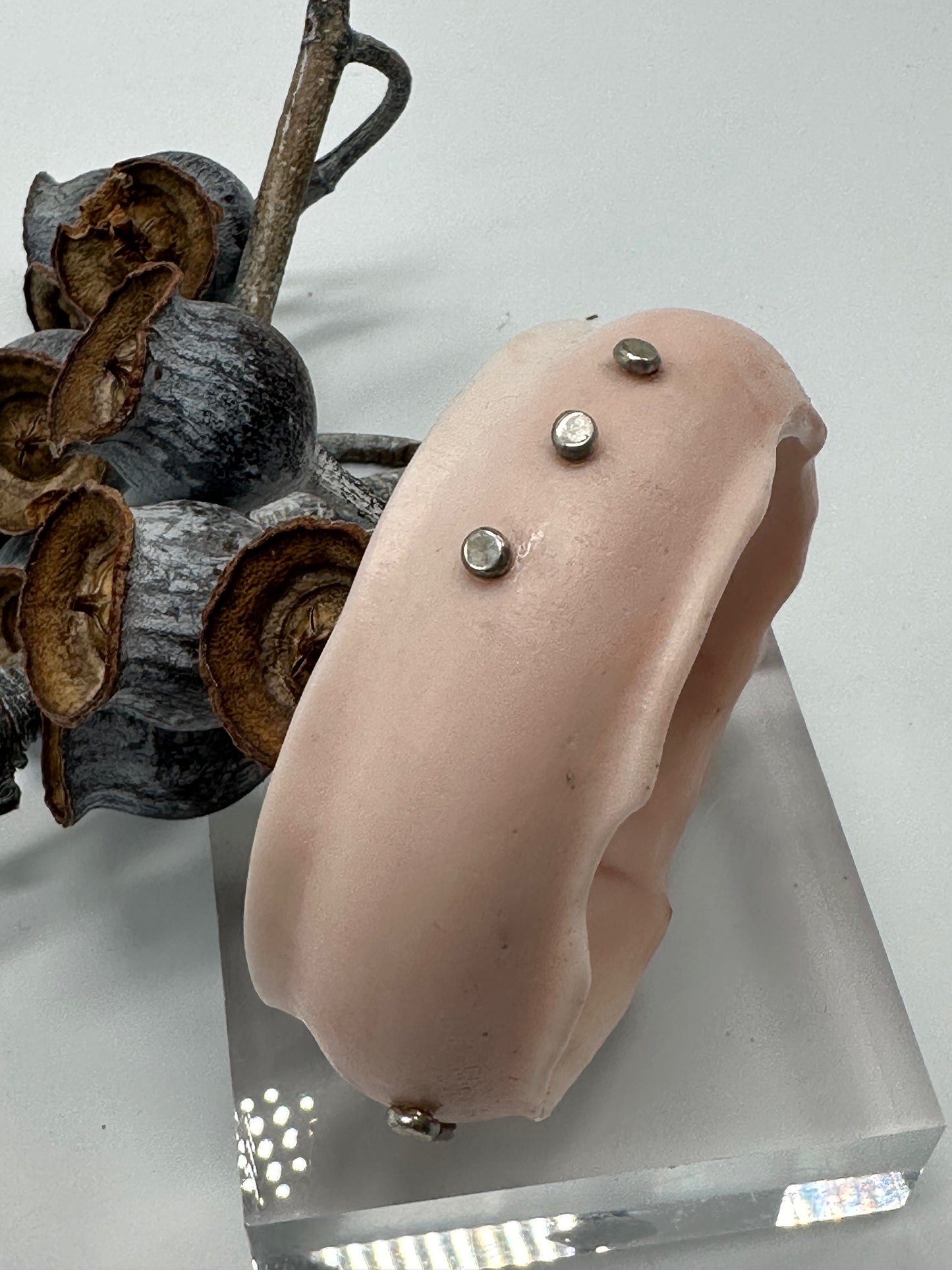 Peachy pink Resin & Silver wide bangle