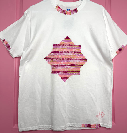 Pinks/gold striped star t-shirt - size L