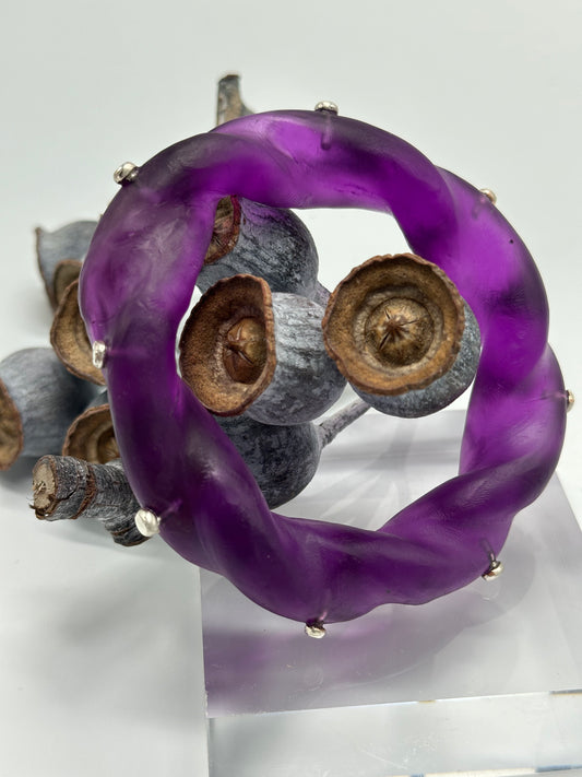 Purple Chunky twist resin & silver bangle