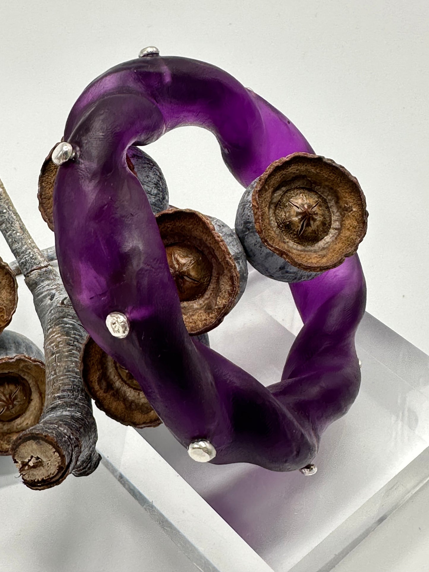 Purple Chunky twist resin & silver bangle