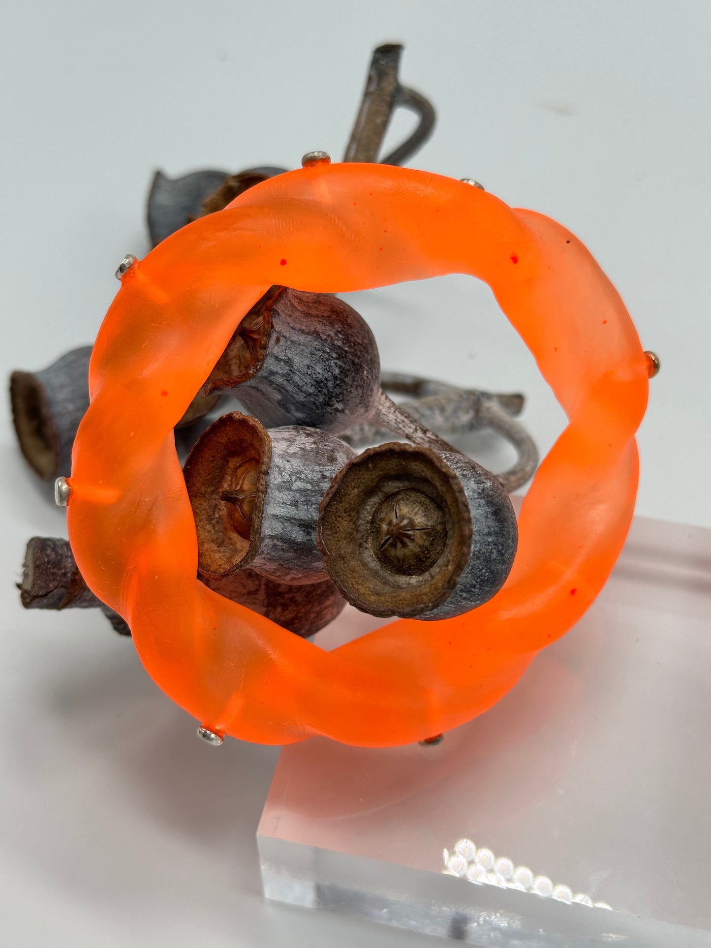 Neon Orange Chunky twist resin & silver bangle