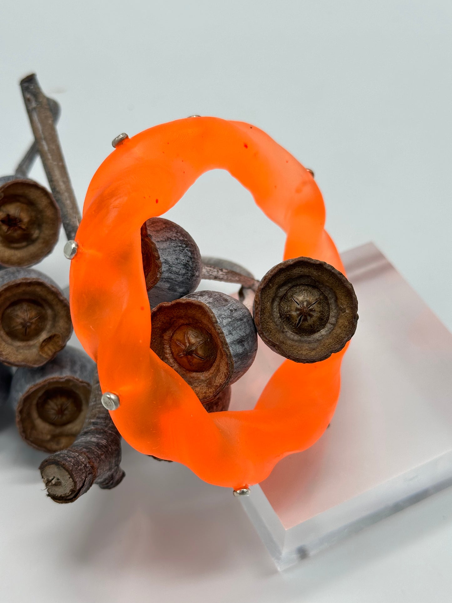Neon Orange Chunky twist resin & silver bangle