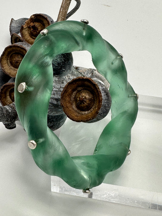 Translucent Green Chunky twist resin & silver bangle