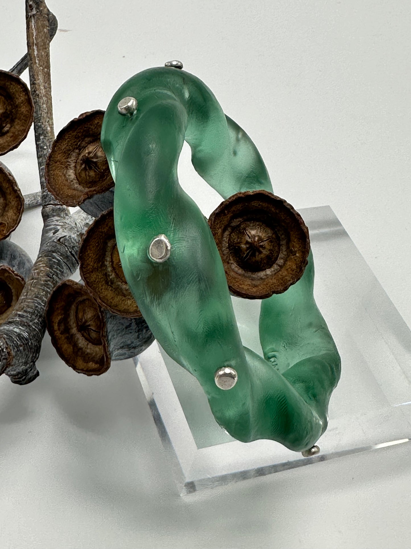 Translucent Green Chunky twist resin & silver bangle