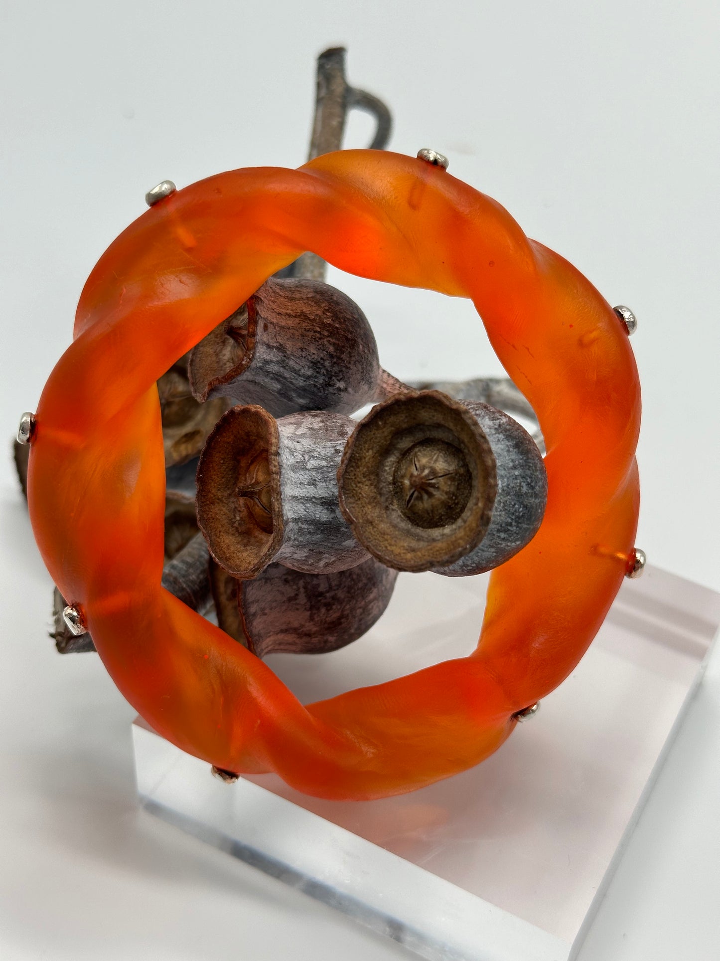 Orange Chunky twist resin & silver bangle