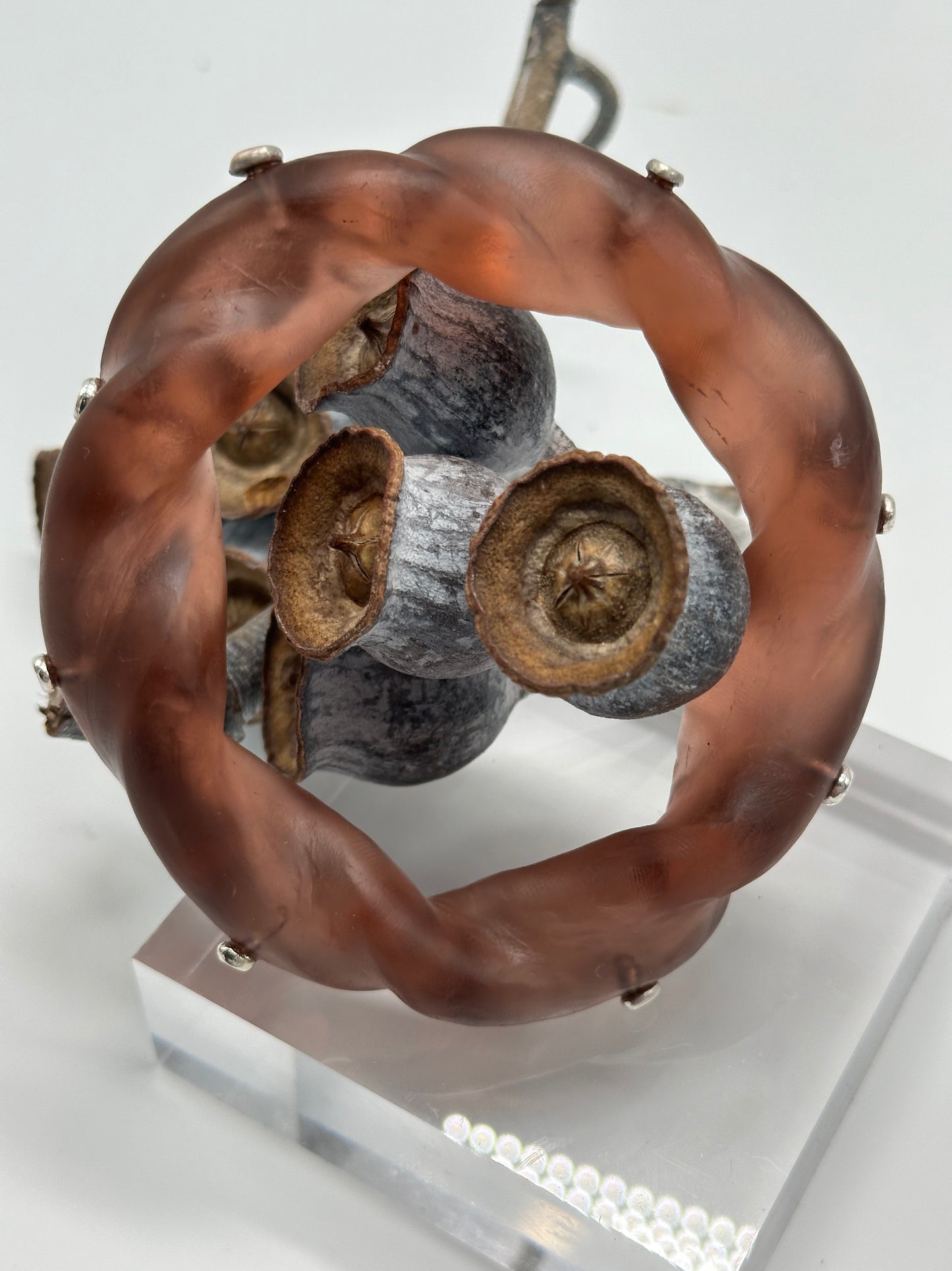Brown Chunky twist resin & silver bangle