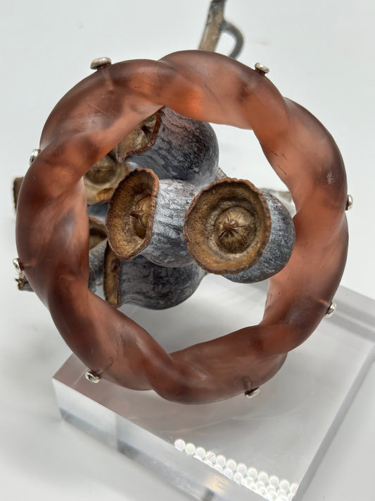 Brown Chunky twist resin & silver bangle
