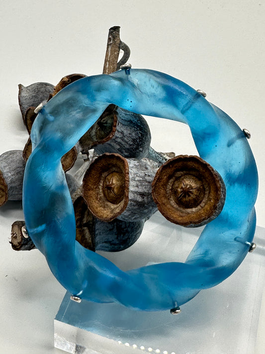 Translucent Blue Chunky twist resin & silver bangle