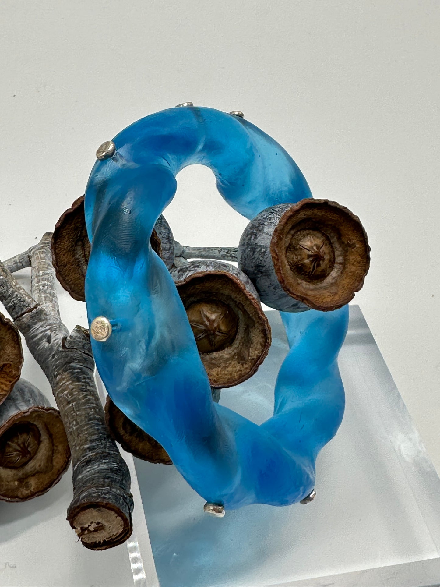 Translucent Blue Chunky twist resin & silver bangle