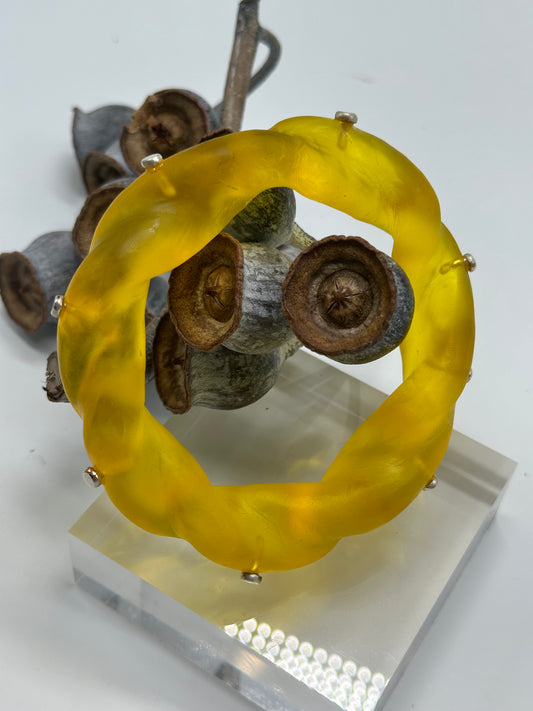 Yellow Chunky twist resin & silver bangle