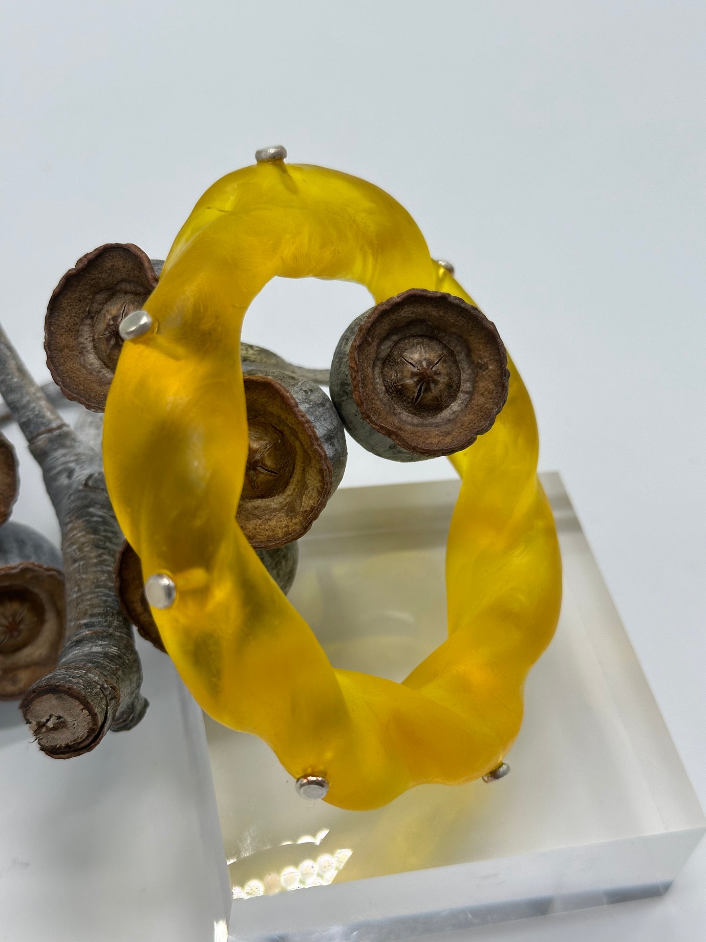 Yellow Chunky twist resin & silver bangle