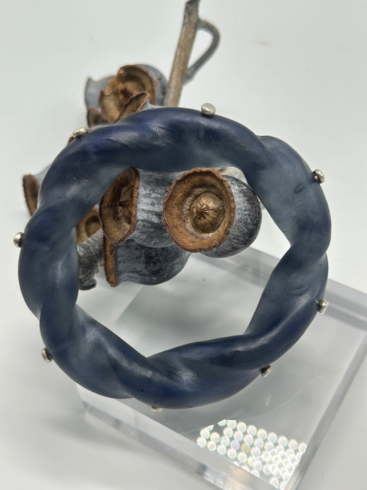 Navy Blue Chunky twist resin & silver bangle