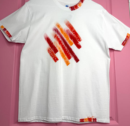 Red & Orange striped t-shirt - size M