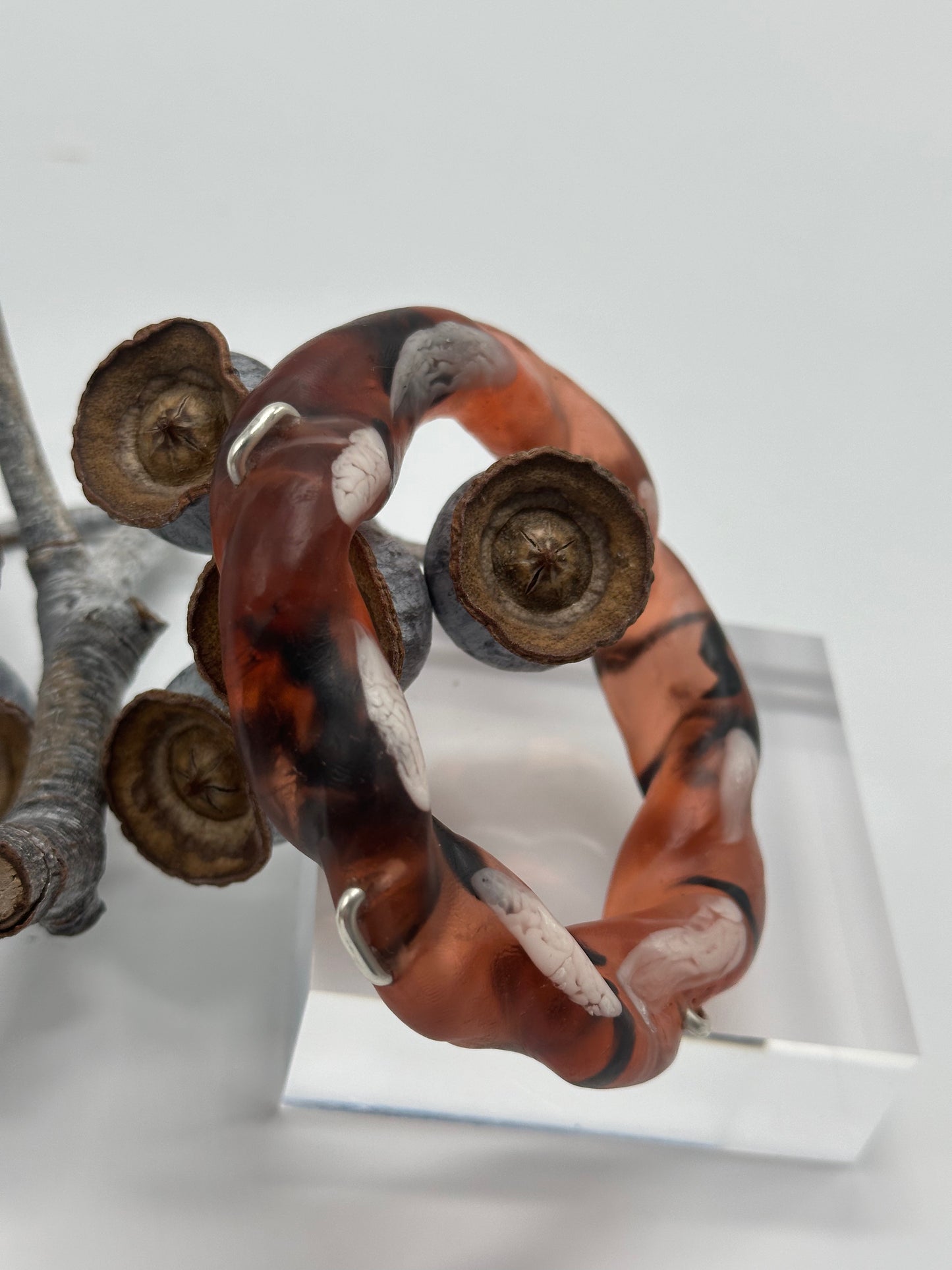 Brown/Black/White Chunky twist resin & silver bangle