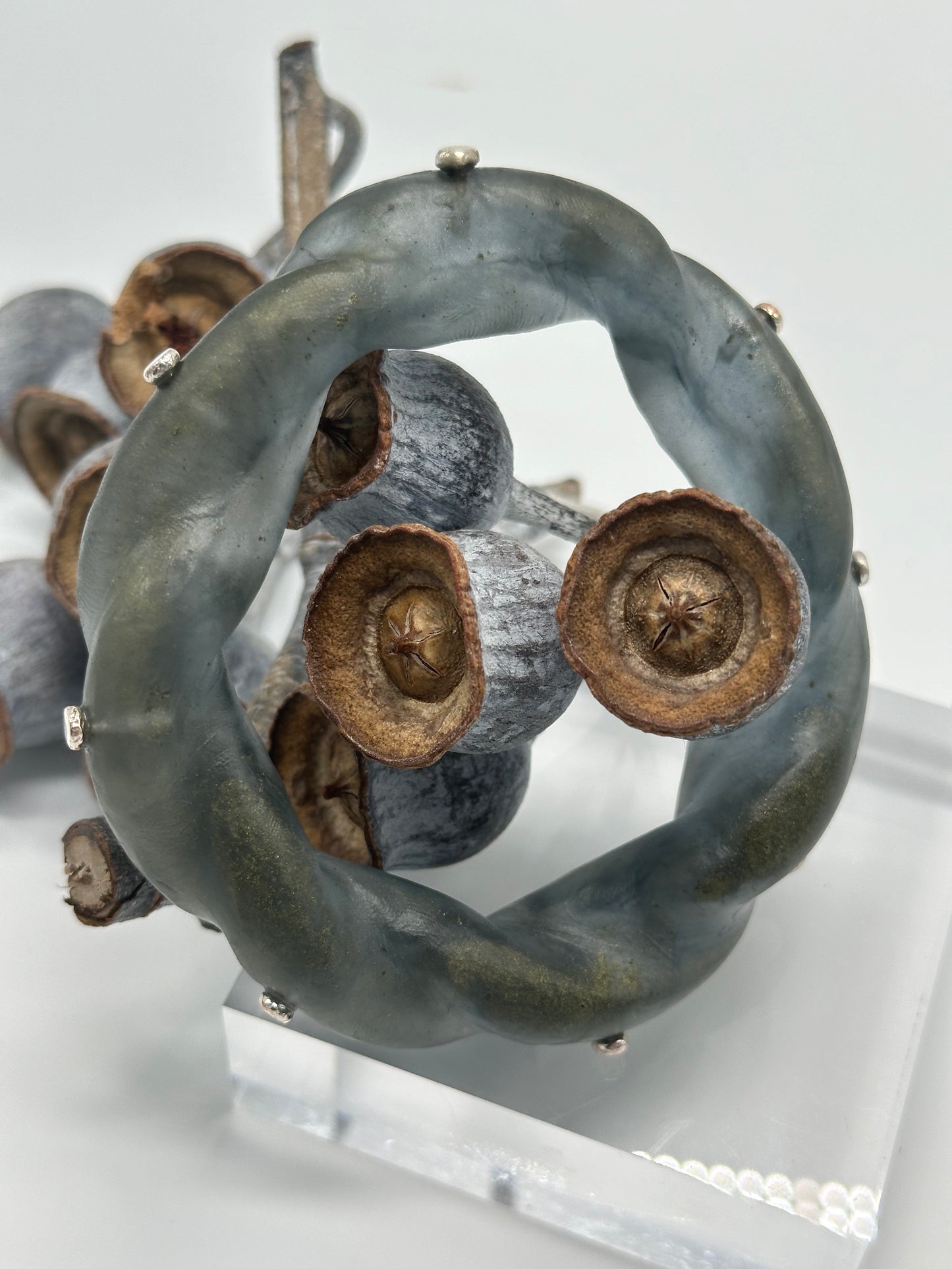 Moss Green Chunky twist resin & silver bangle