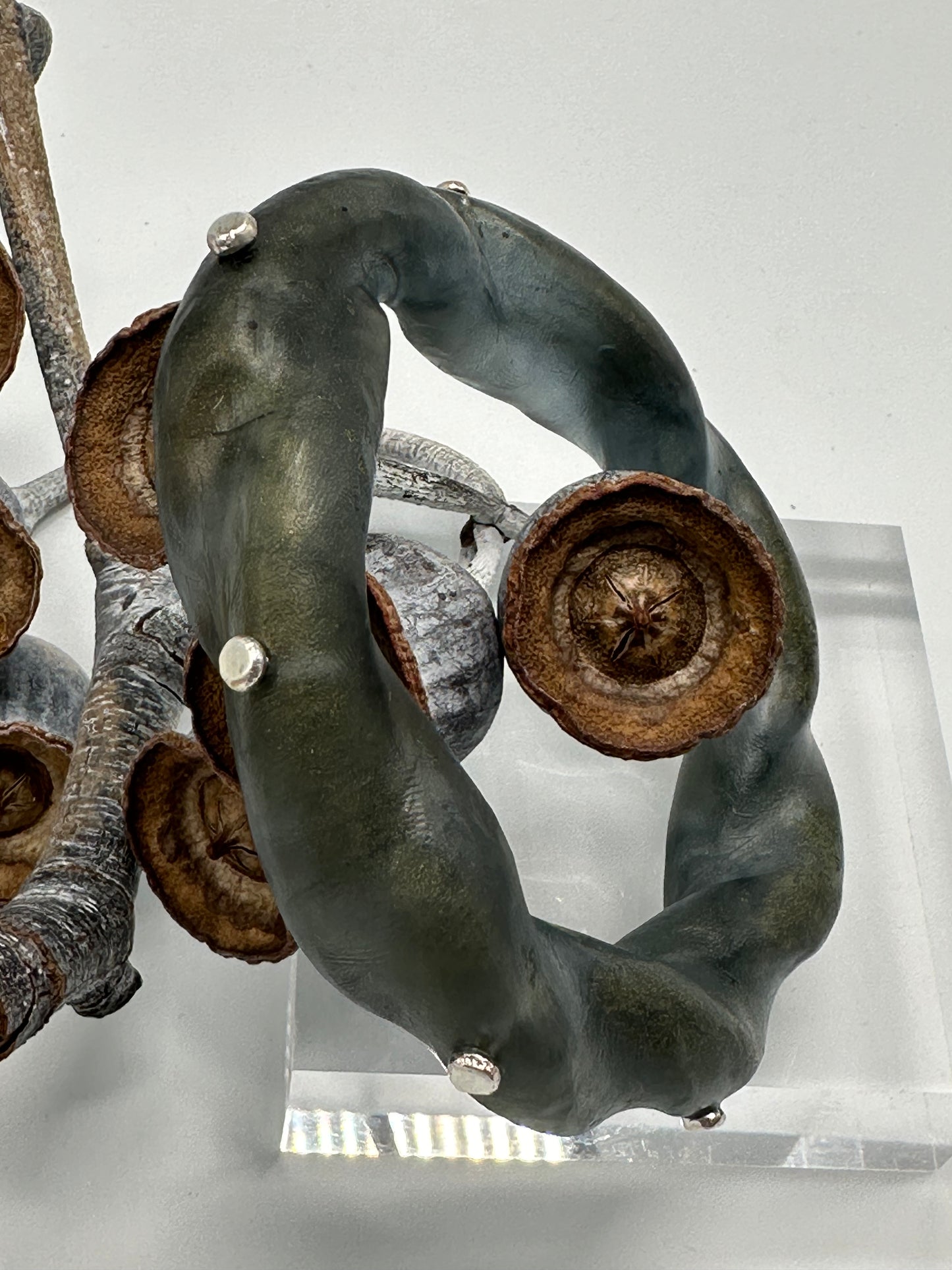 Moss Green Chunky twist resin & silver bangle
