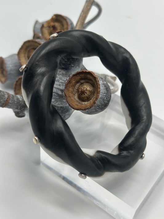 Black & White Chunky twist resin & silver bangle