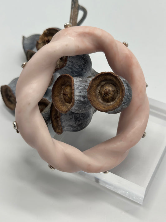 Pink Chunky twist resin & silver bangle