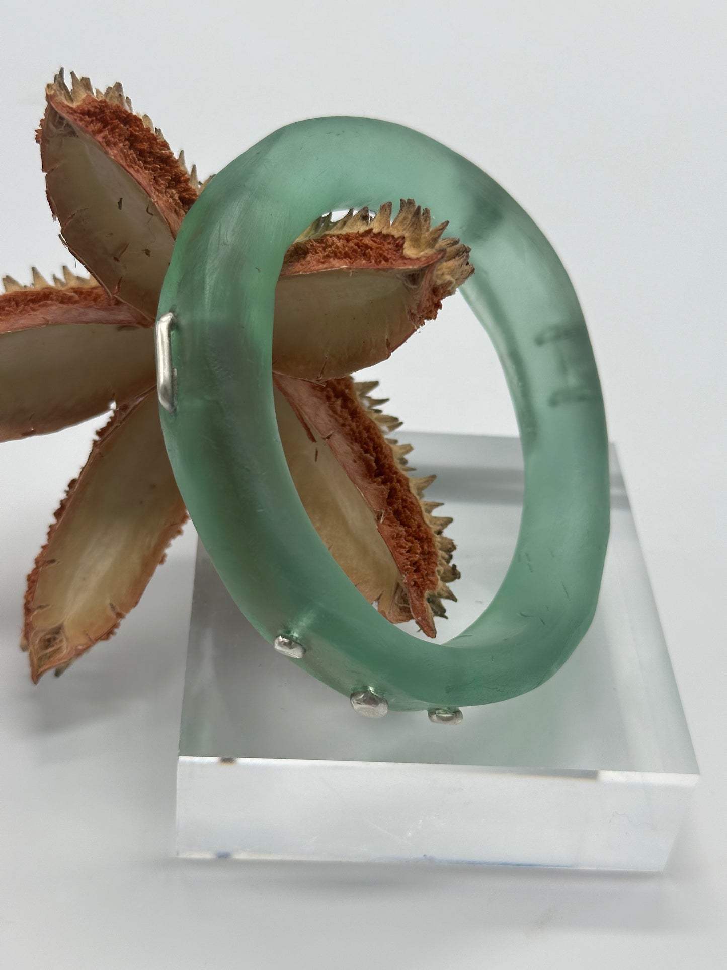 Translucent Green resin & silver 'woopy' bangle