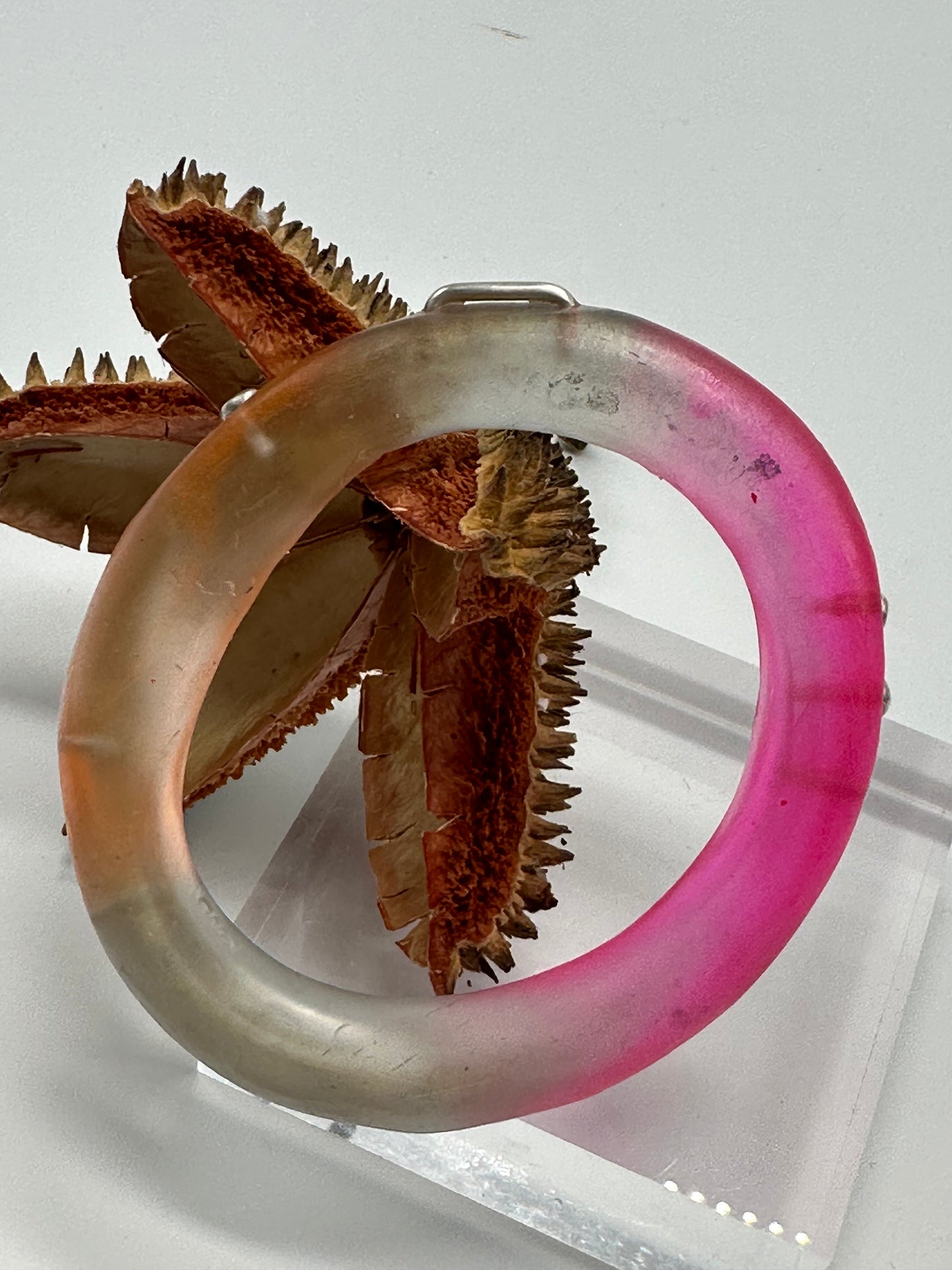 Pink, Grey & Orange resin & silver 'woopy' bangle