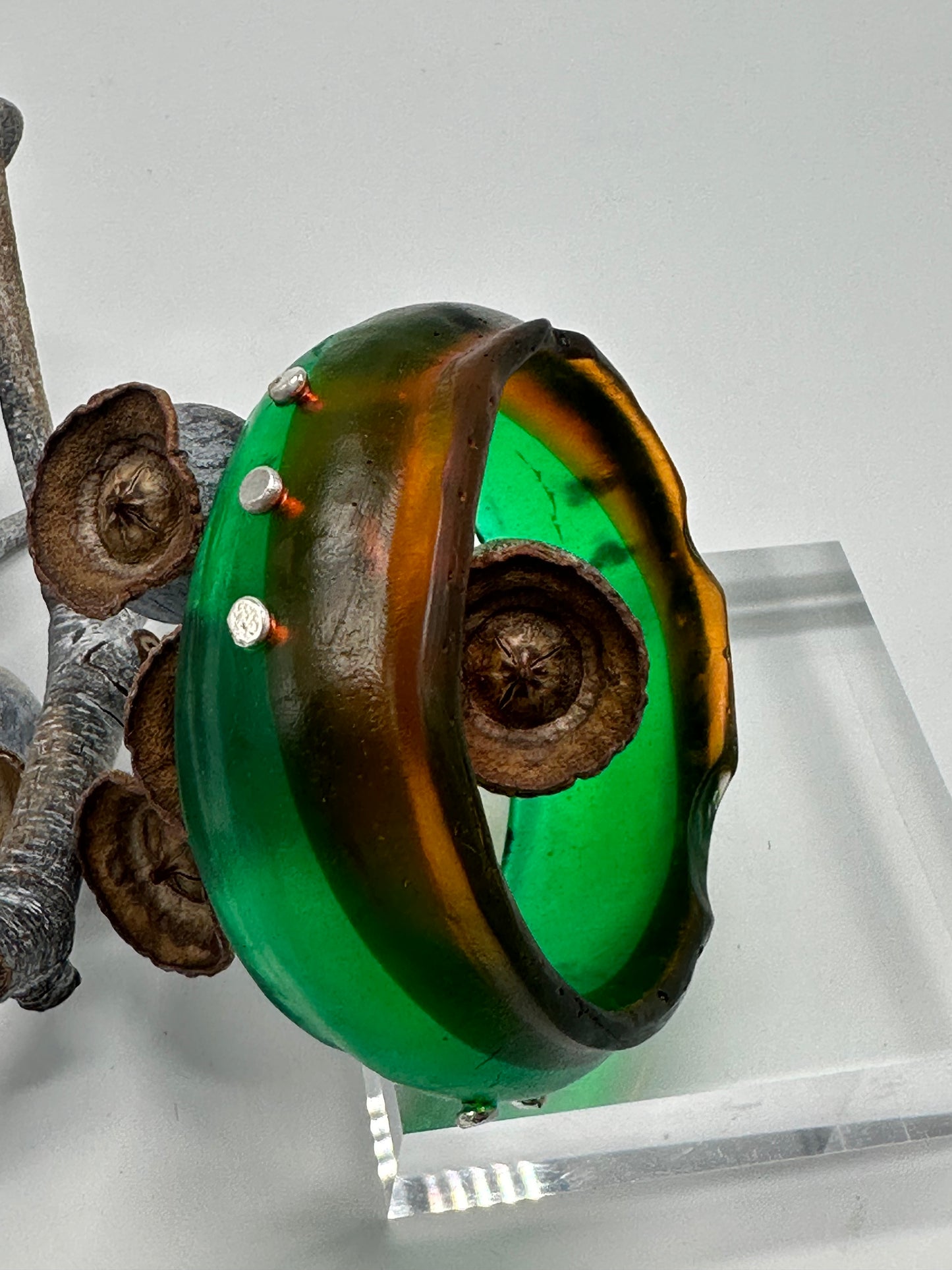 Tortoise Shell/Green Resin & silver wide bangle - regular hand size