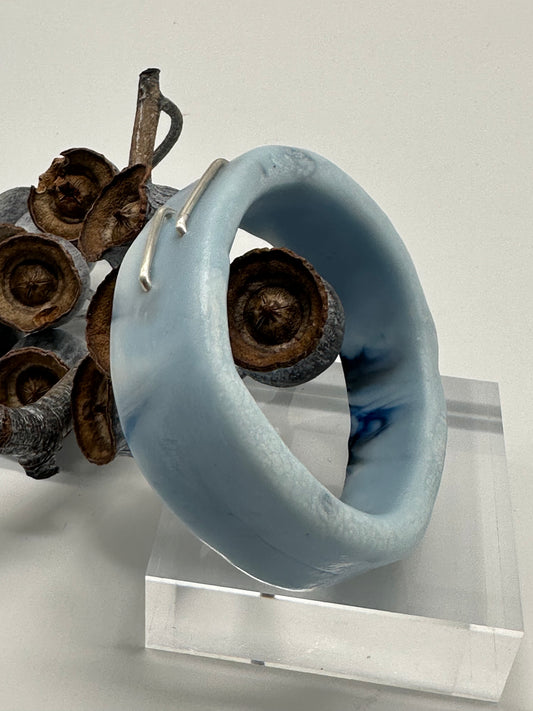 Baby Blue & Navy XL Irregular KWD Resin & Silver Bangle