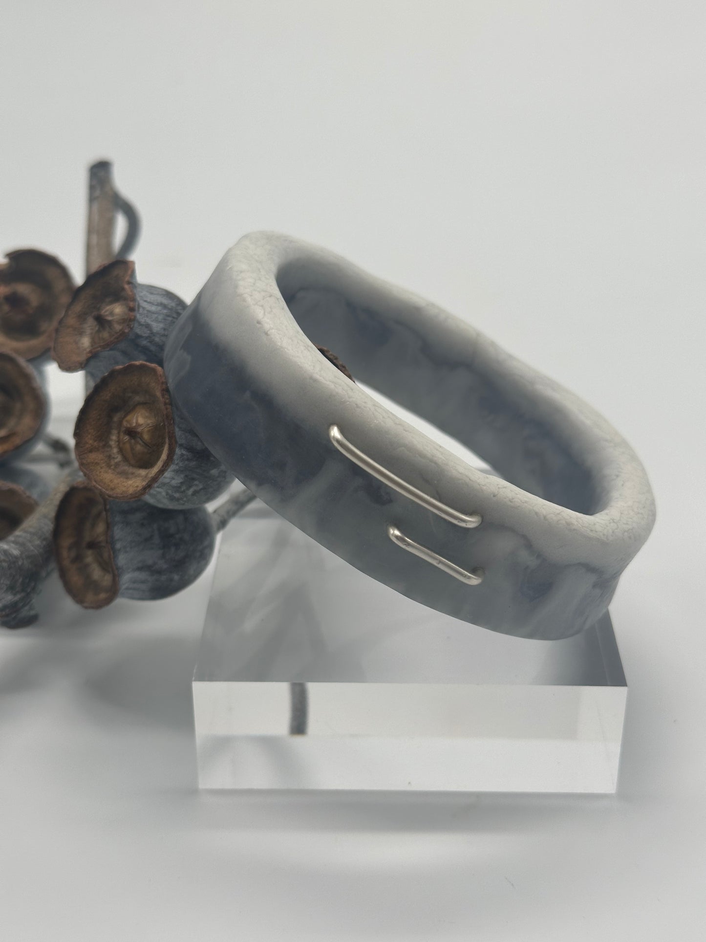 Dusty Blue & White XL Irregular KWD Resin & Silver Bangle